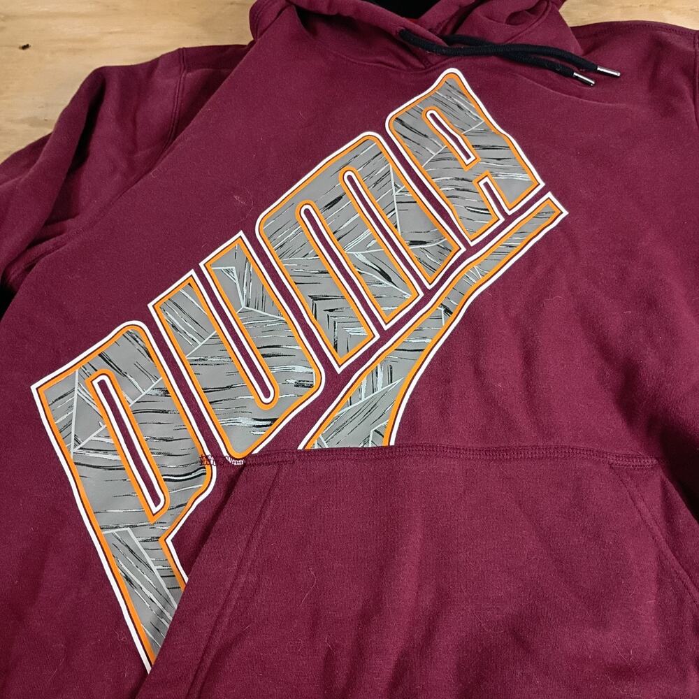 PUMA Sport Lifestyle Men's XL Hoodie Maroon Burgundy Pullover Graphic Big Logo